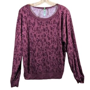 Honeydew PJ Top Leopard Animal Print Burgundy Wine Rayon Spandex